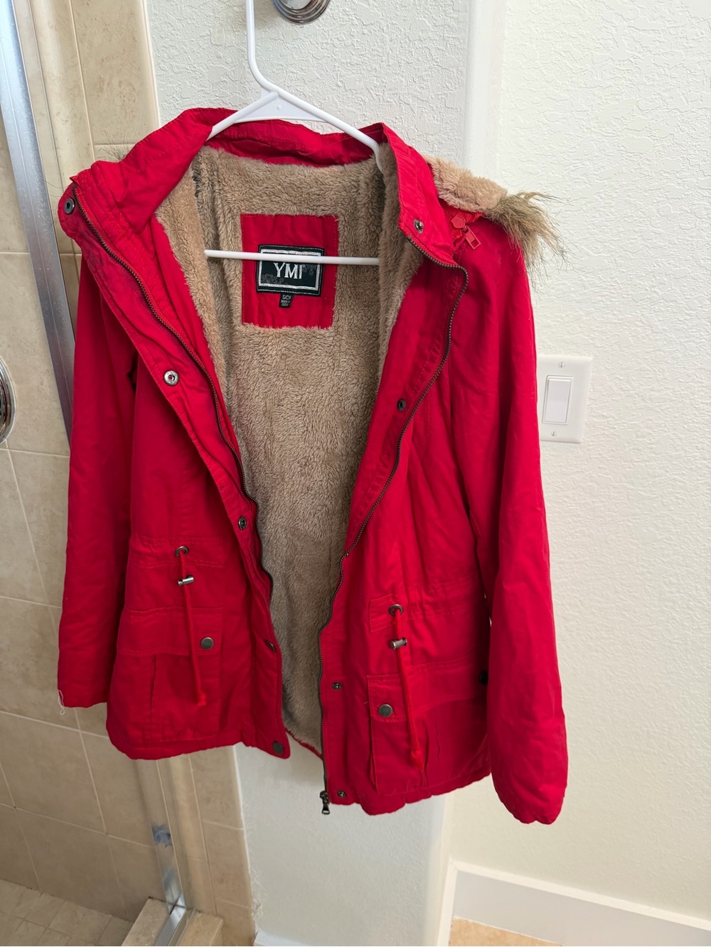 YMI Red Hooded Faux-Fur Lined Puffer Coat